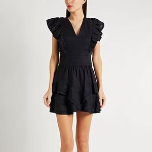 ISABEL MARANT Black Linen Ruffle Mini Dress
